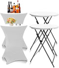 32in Folding Cocktail Tables with Covers, 2 Pack, White in White