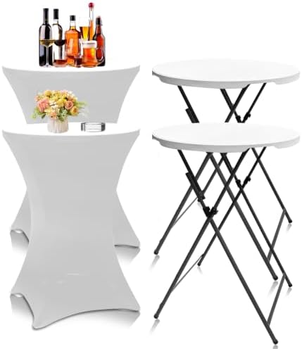 32in Folding Cocktail Tables with Covers, 2 Pack, White in White