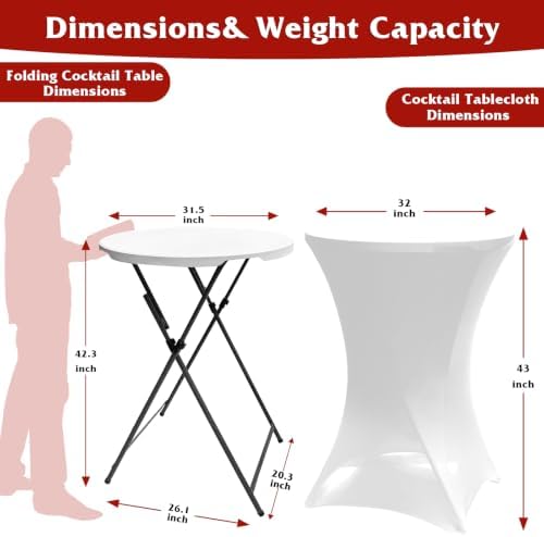 32in Folding Cocktail Tables with Covers, 2 Pack, White in White, alternate view 3
