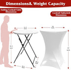 32in Folding Cocktail Tables with Covers, 2 Pack, White in White, alternate view 3