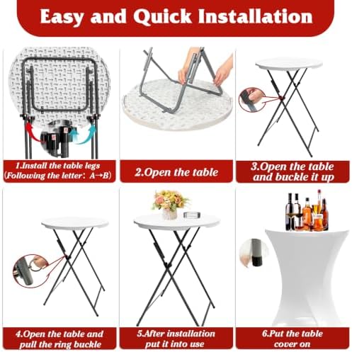 32in Folding Cocktail Tables with Covers, 2 Pack, White in White, alternate view 5