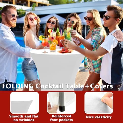 32in Folding Cocktail Tables with Covers, 2 Pack, White in White, alternate view 6