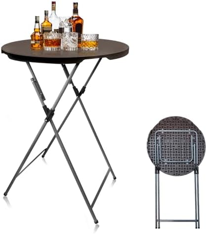 32in Round Folding Cocktail Table Bar Height Brown 1 Pack