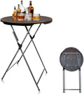 32in Round Folding Cocktail Table Bar Height Brown 1 Pack