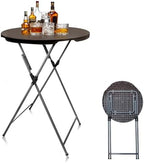 32in Round Folding Cocktail Table Bar Height Brown 1 Pack