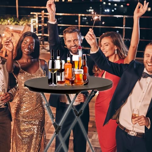32in Round Folding Cocktail Table Bar Height Brown 1 Pack, alternate view 2