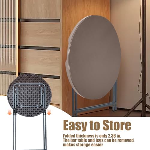 32in Round Folding Cocktail Table Bar Height Brown 1 Pack, alternate view 6