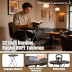 32in Round Folding Cocktail Table Bar Height Brown 2 Pack, alternate view 3