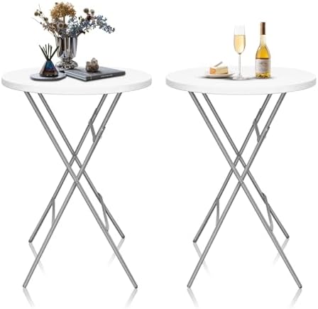 32inch Folding Cocktail Tables, Bar Height, 2 Pack, White in White