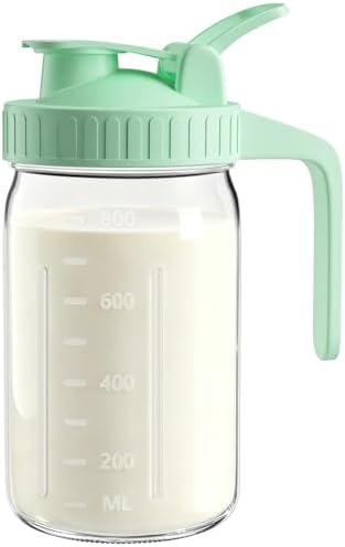 32oz Mason Jar Pitcher, Glass Breast Milk Pitcher with Lid in Green