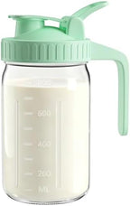 32oz Mason Jar Pitcher, Glass Breast Milk Pitcher with Lid in Green