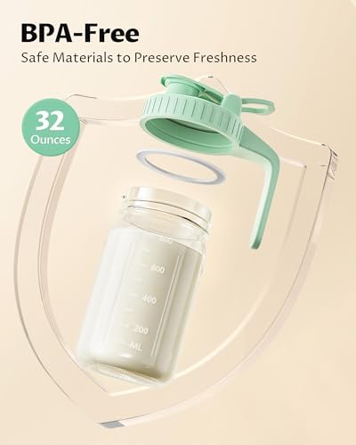 32oz Mason Jar Pitcher, Glass Breast Milk Pitcher with Lid in Green, alternate view 2