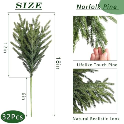 32Pcs 18"Lifelike Touch Artificial Norfolk Pine Branches for Vase Christmas, alternate view 3