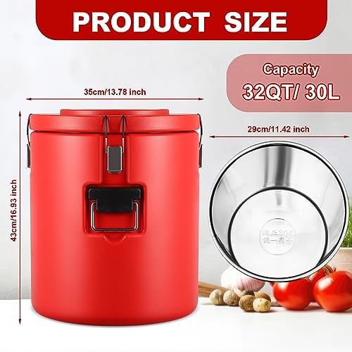 32QT Commercial Insulated Food Container with Spoon, Red in Red, alternate view 2