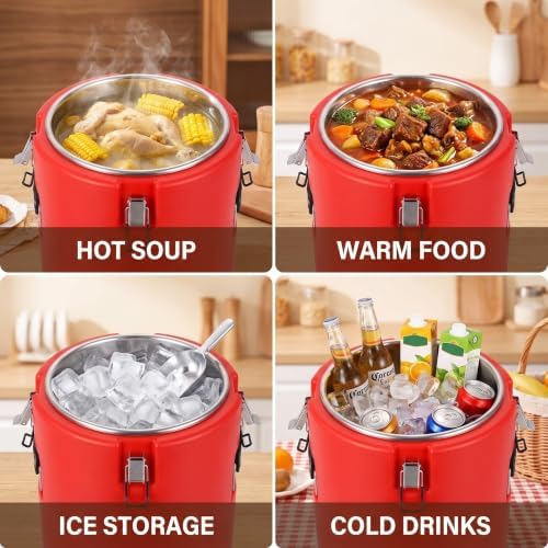 32QT Commercial Insulated Food Container with Spoon, Red in Red, alternate view 6
