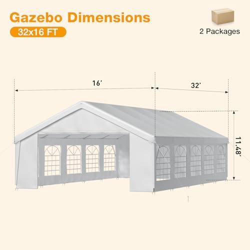 32x16 Heavy-Duty Party Tent Commercial Canopy with LED Light, Waterproof Wedding Event Tent for Outdoor, BBQ, alternate view