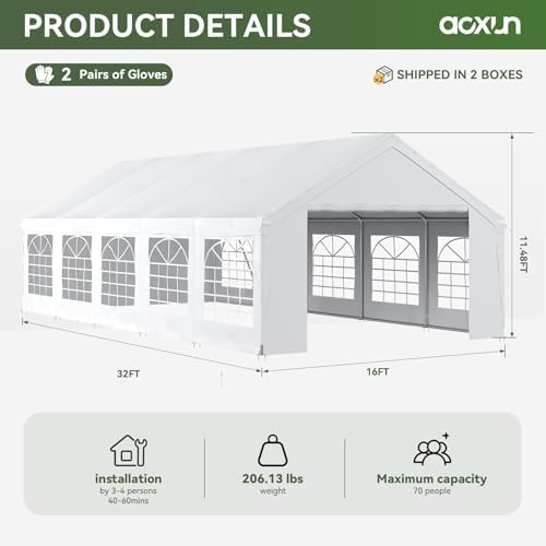 32x16 Party Tent Canopy with LED Light Waterproof Event Tent with Removable Sidewalls &Roll-up Door, Heavy-Duty, alternate
