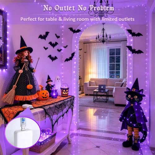 33 Ft 100 LED Fairy Lights Purple Halloween Lights Indoor Plug in, alternate view 3