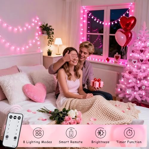 33 ft 100 LED Globe Pink Christmas String Lights Indoor, alternate view 2