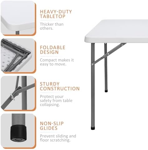 33 Inch Folding Card Table, Indoor Outdoor Portable Plastic Kitchen or Camping Picnic Party Wedding Event Table, alternate