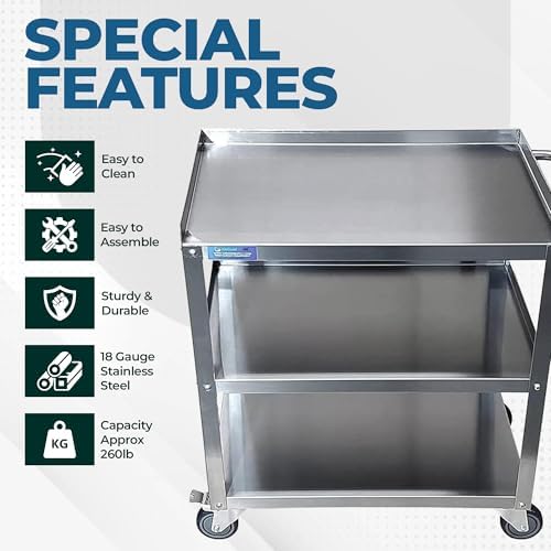 33" x 21" Stainless Utility Cart, 3-Shelf, Casters, NSF, alternate view 3