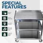 33" x 21" Stainless Utility Cart, 3-Shelf, Casters, NSF, alternate view 3