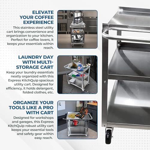 33" x 21" Stainless Utility Cart, 3-Shelf, Casters, NSF, alternate view 5