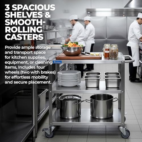 33" x 21" Stainless Utility Cart, 3-Shelf, Casters, NSF, alternate view 6