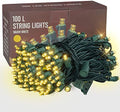 33FT 100 LED Christmas String Lights Indoor Outdoor Waterproof, Warm White Christmas Lights Green Wire, Twinkle