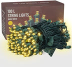 33FT 100 LED Christmas String Lights Indoor Outdoor Waterproof, Warm White Christmas Lights Green Wire, Twinkle