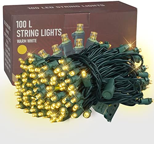 33FT 100 LED Christmas String Lights Indoor Outdoor Waterproof, Warm White Christmas Lights Green Wire, Twinkle