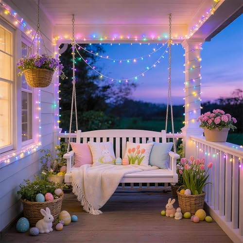 33ft 100 LED Easter Lights Battery Operated, Outdoor Indoor Pastel Lights for Easter, Colorful String Lights for, alternate