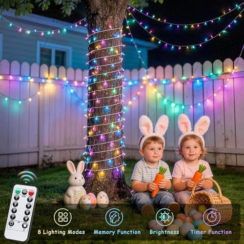 33ft 100 LED Easter Lights Battery Operated, Outdoor Indoor Pastel Lights for Easter, Colorful String Lights for, alternate