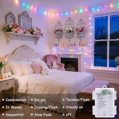 33ft 100 LED Easter Lights Battery Operated, Outdoor Indoor Pastel Lights for Easter, Colorful String Lights for, alternate