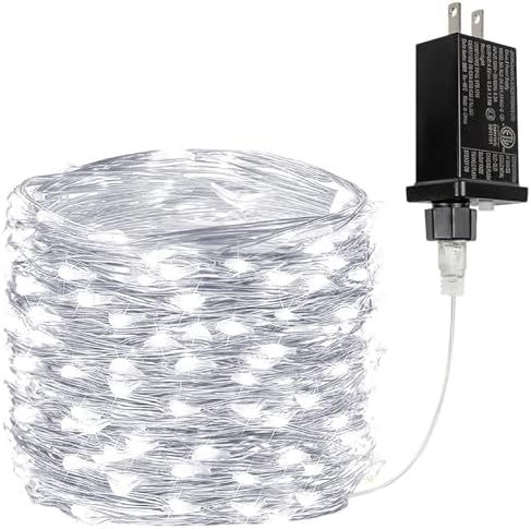 33FT 100 LED Fairy Lights Plug in, 8 Modes Twinkle Lights Cool White