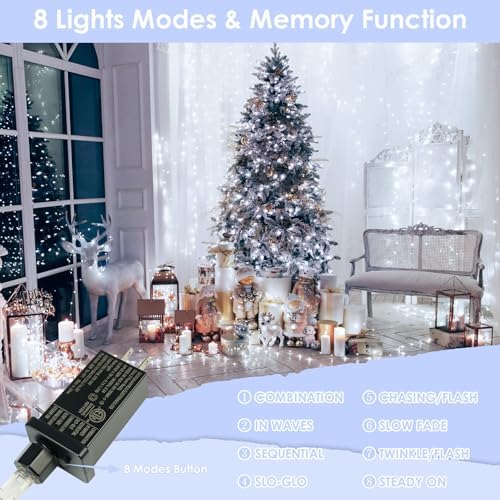 33FT 100 LED Fairy Lights Plug in, 8 Modes Twinkle Lights Cool White, alternate view 3