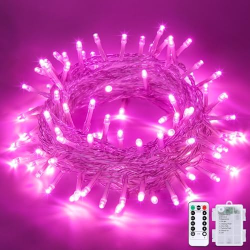 33ft 100 LED Pink Battery Operated Lights with 8 Modes Remote
