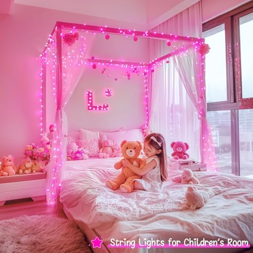 33ft 100 LED Pink Battery Operated Lights with 8 Modes Remote, alternate view 5
