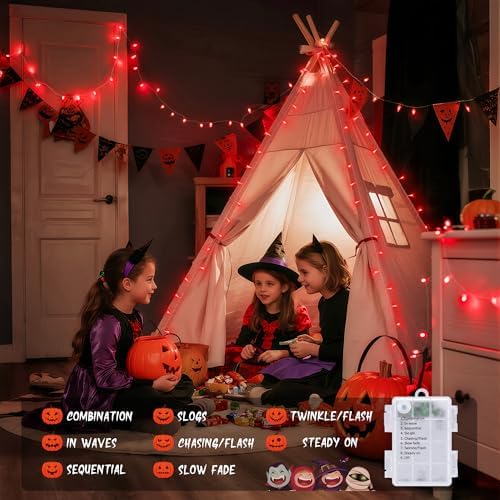 33ft 100 LED Red Halloween Lights with 8 Modes Remote, alternate view 6