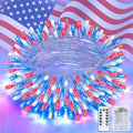 33ft 100 LED Red White and Blue Lights Outdoor, Battery Operated
