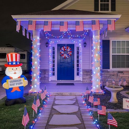 33ft 100 LED Red White and Blue Lights Outdoor, Battery Operated, alternate view 4