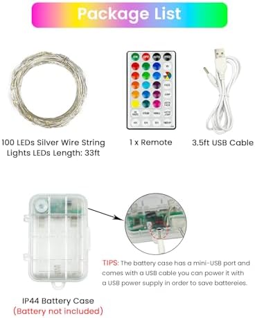 33FT 100 LED RGB Color Changing Fairy Lights Battery Operated with Remote, alternate view 4