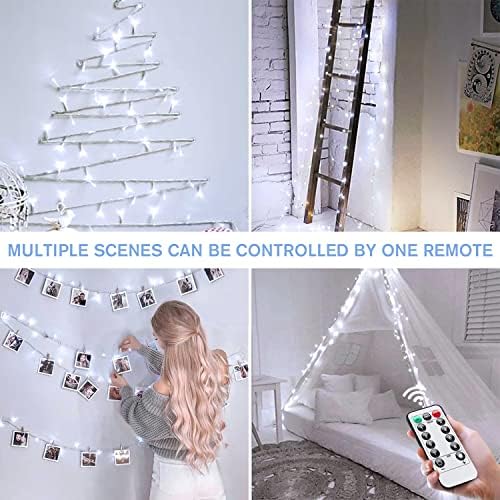 33ft 100 LED White String Lights Battery Operated with Remote, alternate view 4