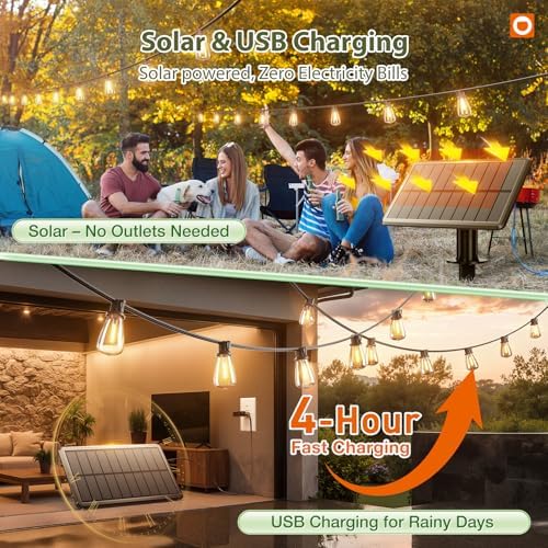33FT(27+6) Solar String Lights Outdoor, Waterproof Dimmable 9+1 LED, alternate view 3