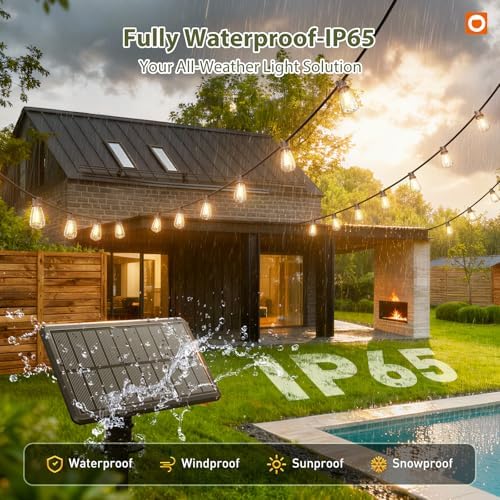 33FT(27+6) Solar String Lights Outdoor, Waterproof Dimmable 9+1 LED, alternate view 4