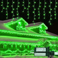 33FT 300 LED Icicle Christmas Lights, Waterproof 8 Modes Plug in Curtain Lights with 50 Drops, Green Christmas