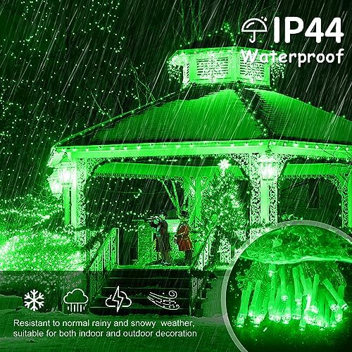 33FT 300 LED Icicle Christmas Lights, Waterproof 8 Modes Plug in Curtain Lights with 50 Drops, Green Christmas, alternate