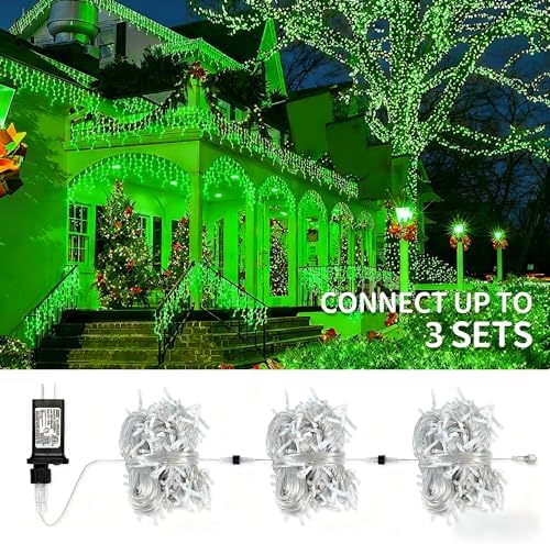 33FT 300 LED Icicle Christmas Lights, Waterproof 8 Modes Plug in Curtain Lights with 50 Drops, Green Christmas, alternate