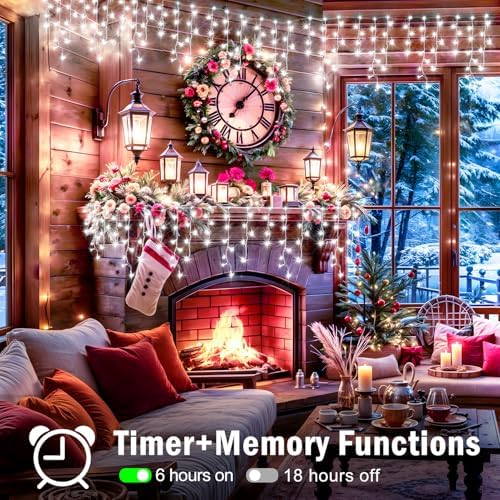 33ft 320 LED Christmas Lights Outdoor, 8 Modes Curtain Fairy Lights Plug in Waterproof Timer Memory Function, alternate view