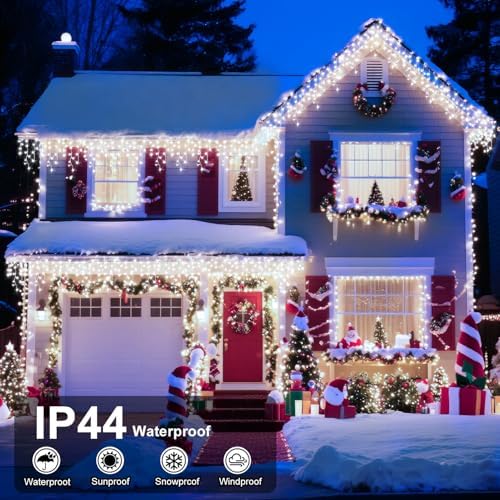 33ft 320 LED Christmas Lights Outdoor, 8 Modes Curtain Fairy Lights Plug in Waterproof Timer Memory Function, alternate view